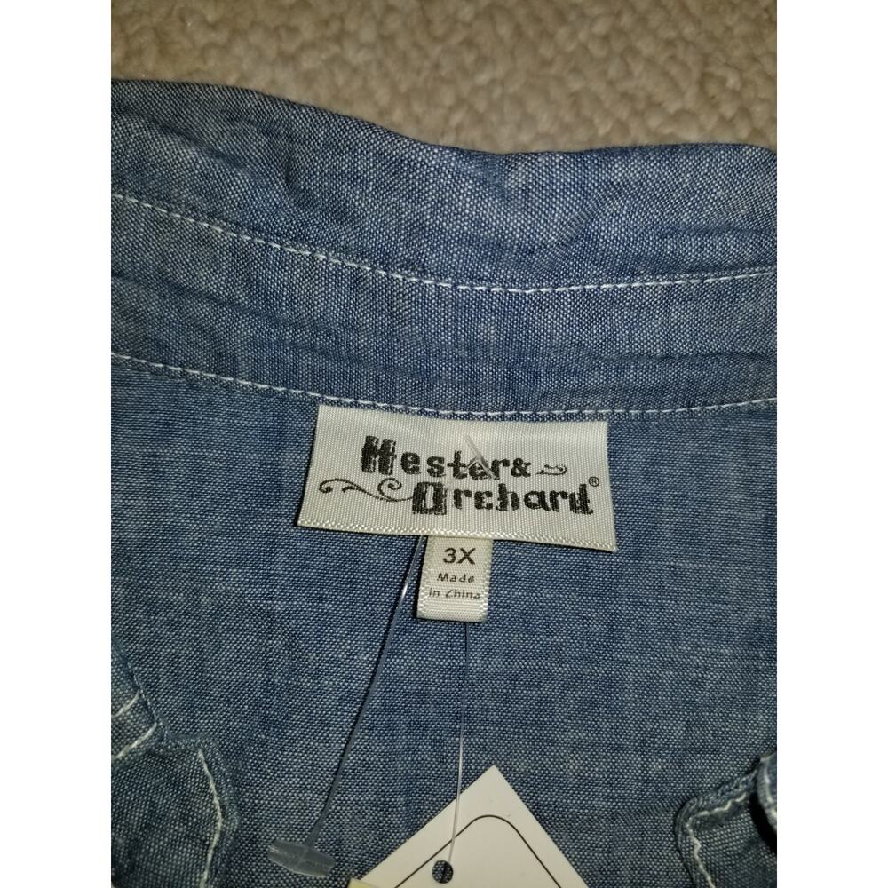 NWT Womens Top-HESTER & ORCHARD-blue 100% cotton chambray button-up ls-3X - Picture 6 of 6